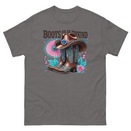 Brown Rhinestone Cowgirl Boots Tee – Boots on Da Ground #1 Women Tees Style Junction – Custom Digital Designs & Apparel Charcoal S