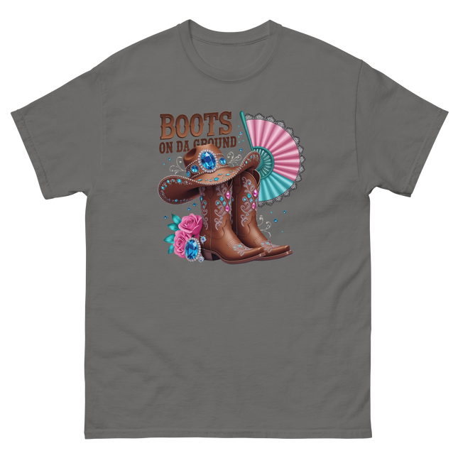 Brown Rhinestone Cowgirl Boots Tee – Boots on Da Ground #3 Women Tees Style Junction – Custom Digital Designs & Apparel Charcoal S