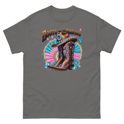 Brown Rhinestone Cowgirl Boots Tee – Boots on Da Ground #4 Women Tees Style Junction – Custom Digital Designs & Apparel Charcoal S