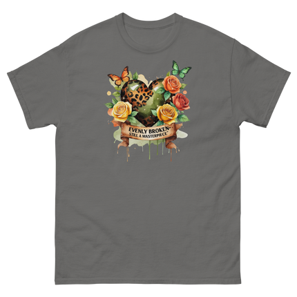 Evenly Broken Leopard Heart Tee – Watercolor Floral Vibes #1 Women Tees Style Junction – Custom Digital Designs & Apparel Charcoal S