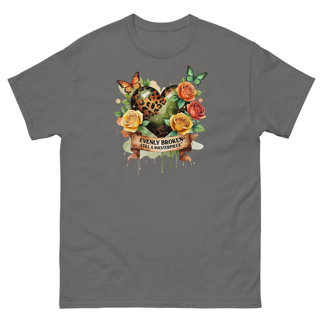 Evenly Broken Leopard Heart Tee – Watercolor Floral Vibes #1 Women Tees Style Junction – Custom Digital Designs & Apparel Charcoal S
