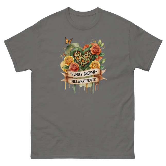 Evenly Broken Leopard Heart Tee – Watercolor Floral Vibes #2 Women Tees Style Junction – Custom Digital Designs & Apparel Charcoal S