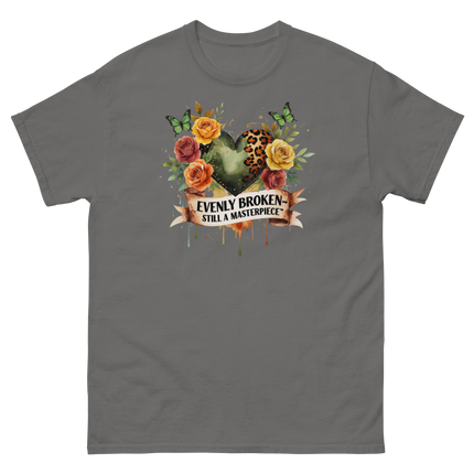 Evenly Broken Leopard Heart Tee – Watercolor Floral Vibes #3 Women Tees Style Junction – Custom Digital Designs & Apparel Charcoal S