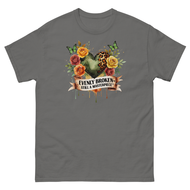 Evenly Broken Leopard Heart Tee – Watercolor Floral Vibes #3 Women Tees Style Junction – Custom Digital Designs & Apparel Charcoal S