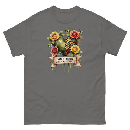 Evenly Broken Leopard Heart Tee – Watercolor Floral Vibes #4 Women Tees Style Junction – Custom Digital Designs & Apparel Charcoal S