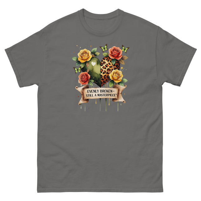 Evenly Broken Leopard Heart Tee – Watercolor Floral Vibes #4 Women Tees Style Junction – Custom Digital Designs & Apparel Charcoal S