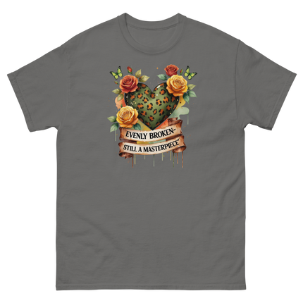 Evenly Broken Leopard Heart Tee – Watercolor Floral Vibes #5 Women Tees Style Junction – Custom Digital Designs & Apparel Charcoal S