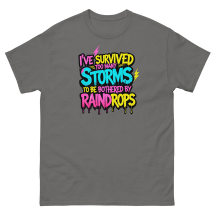 Survived the Storms Statement Tee – Neon Streetwear Bold Vibes Women Tees Style Junction – Custom Digital Designs & Apparel Charcoal S