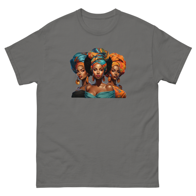 Cultural Crown Tee – Vibrant Afro Headwrap Graphic Shirt Women Tees Style Junction – Custom Digital Designs & Apparel Charcoal S