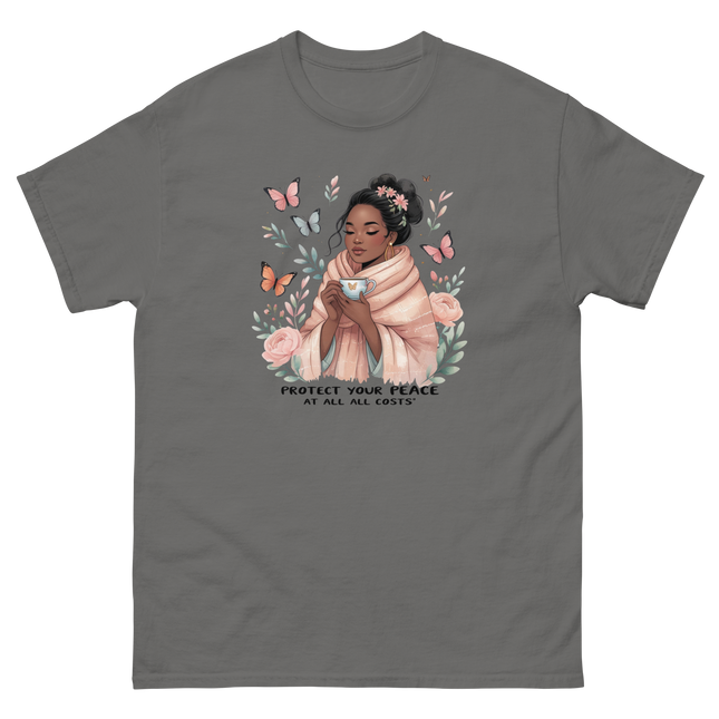Protect Your Peace Tee – Floral Afro Soft Aesthetic Design #2 Women Tees Style Junction – Custom Digital Designs & Apparel Charcoal S