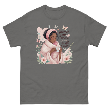 Protect Your Peace Tee – Floral Afro Soft Aesthetic Design #3 Women Tees Style Junction – Custom Digital Designs & Apparel Charcoal S