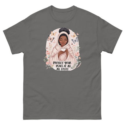 Protect Your Peace Tee – Floral Afro Soft Aesthetic Design #4 Women Tees Style Junction – Custom Digital Designs & Apparel Charcoal S