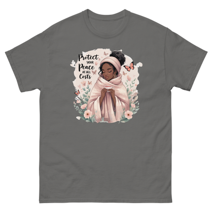 Protect Your Peace Tee – Floral Afro Soft Aesthetic Design #5 Women Tees Style Junction – Custom Digital Designs & Apparel Charcoal S