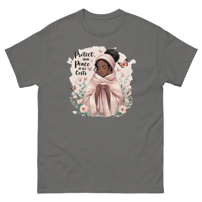 Protect Your Peace Tee – Floral Afro Soft Aesthetic Design #5 Women Tees Style Junction – Custom Digital Designs & Apparel Charcoal S