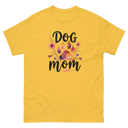 Dog Mom Sunset Floral T-Shirt – Heartbeat Paw Print Design Women Tees Style Junction – Custom Digital Designs & Apparel Daisy S
