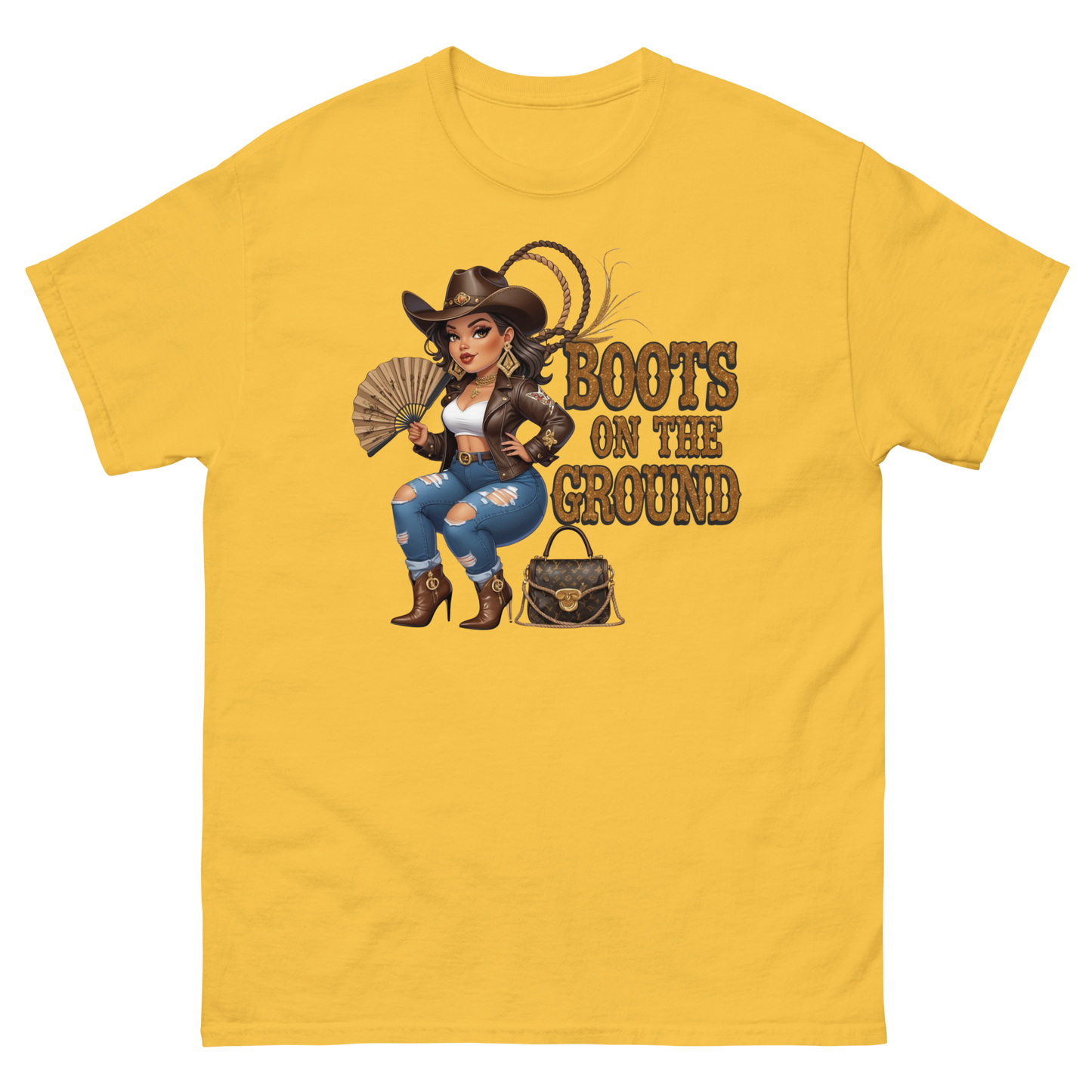 Curvy Cowgirl Tee – “Boots on the Ground” Western Rodeo Graphic Women Tees Style Junction – Custom Digital Designs & Apparel Daisy S