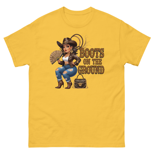 Curvy Cowgirl Tee – “Boots on the Ground” Western Rodeo Graphic Women Tees Style Junction – Custom Digital Designs & Apparel Daisy S