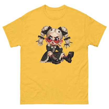 Sassy Blonde Pigtail Tee – Grumpy Doll in Polka Dot Dress Women Tees Style Junction – Custom Digital Designs & Apparel Daisy S