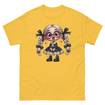 Polka Dot Girl Tee – Vintage Doll Style with Blonde Pigtails Women Tees Style Junction – Custom Digital Designs & Apparel Daisy S