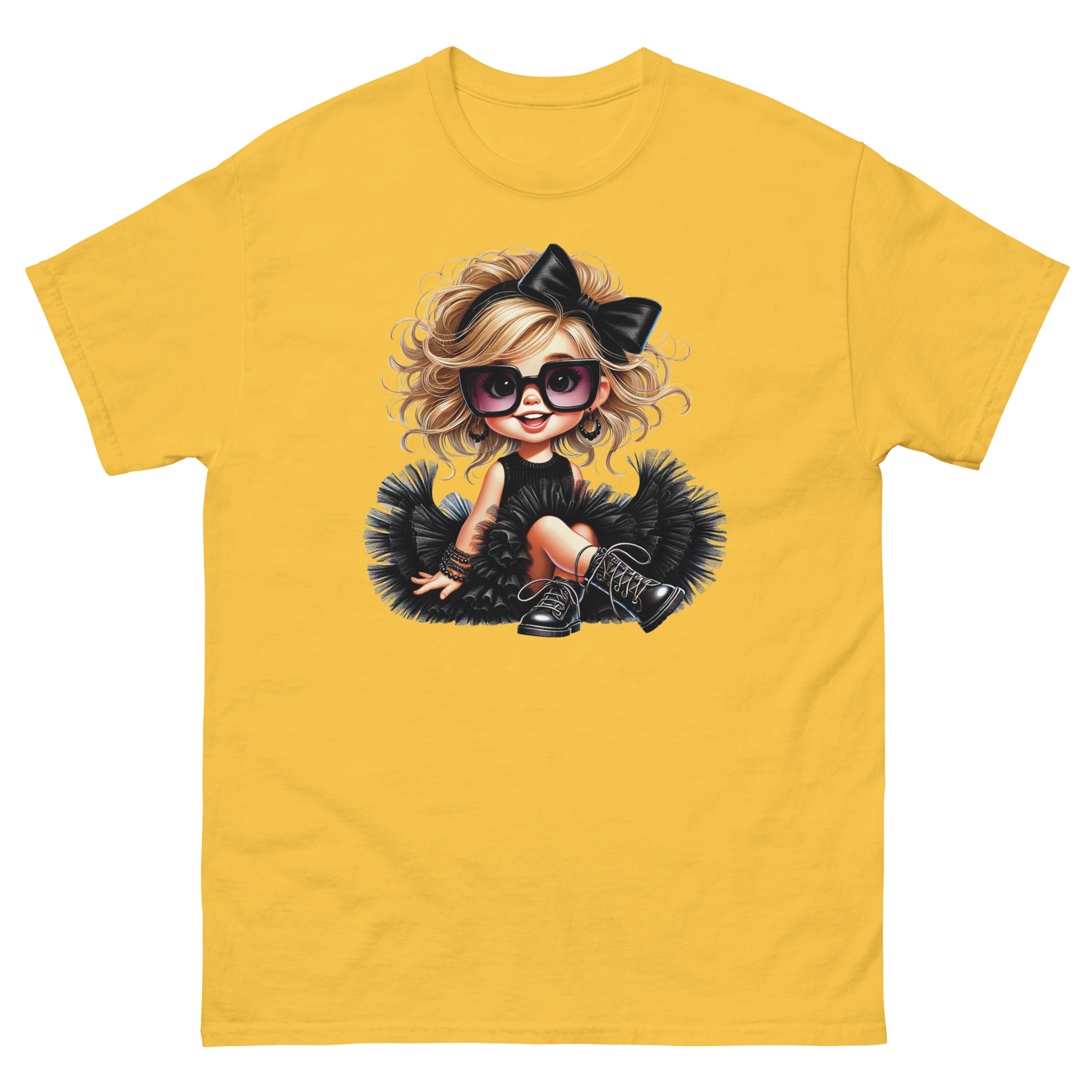 Blonde Curly Girl Tee – Tulle Skirt & Sunglasses Streetwear Women Tees Style Junction – Custom Digital Designs & Apparel Daisy S