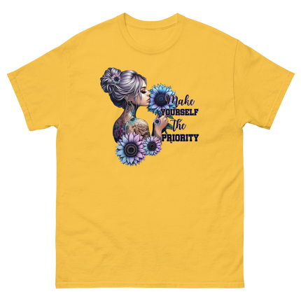 Make Yourself Priority Tee – Tattooed Floral Woman Graphic Women Tees Style Junction – Custom Digital Designs & Apparel Daisy S