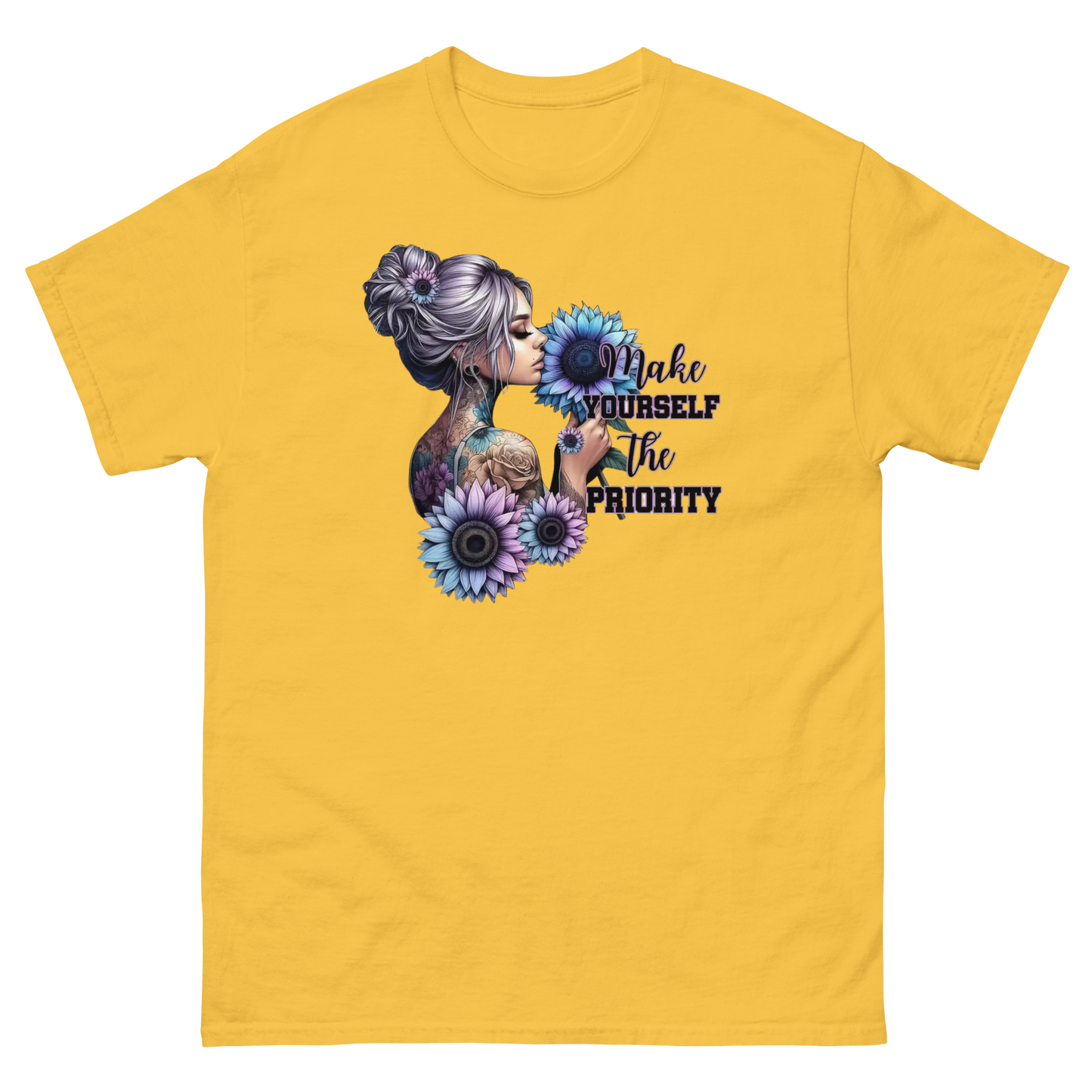 Make Yourself Priority Tee – Tattooed Floral Woman Graphic Women Tees Style Junction – Custom Digital Designs & Apparel Daisy S