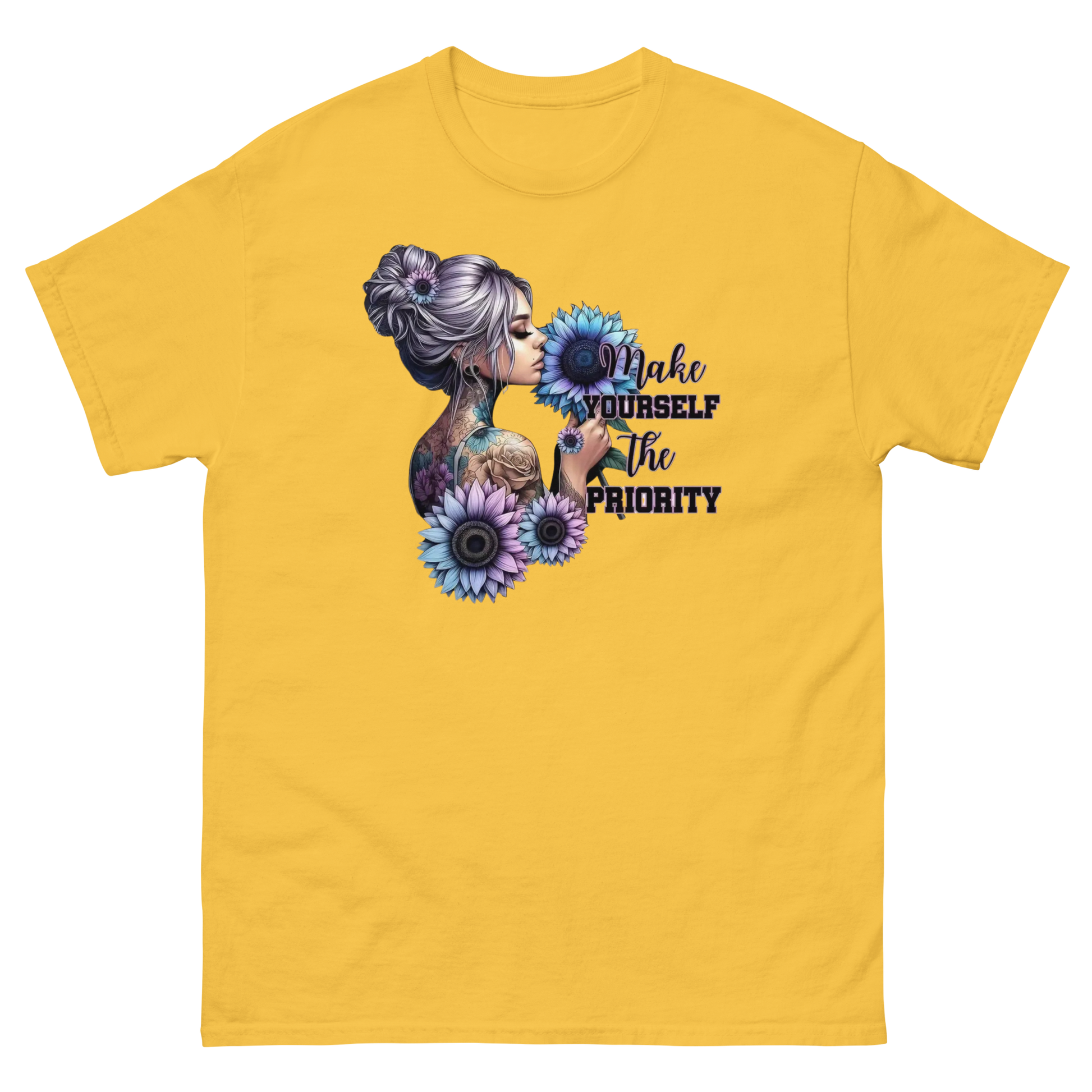 Make Yourself Priority Tee – Tattooed Floral Woman Graphic Women Tees Style Junction – Custom Digital Designs & Apparel Daisy S