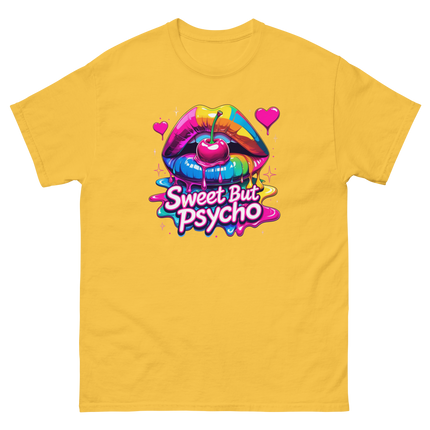 Sweet But Psycho Tee – Neon Cherry Dripping Lips Pop Art Women Tees Style Junction – Custom Digital Designs & Apparel Daisy S