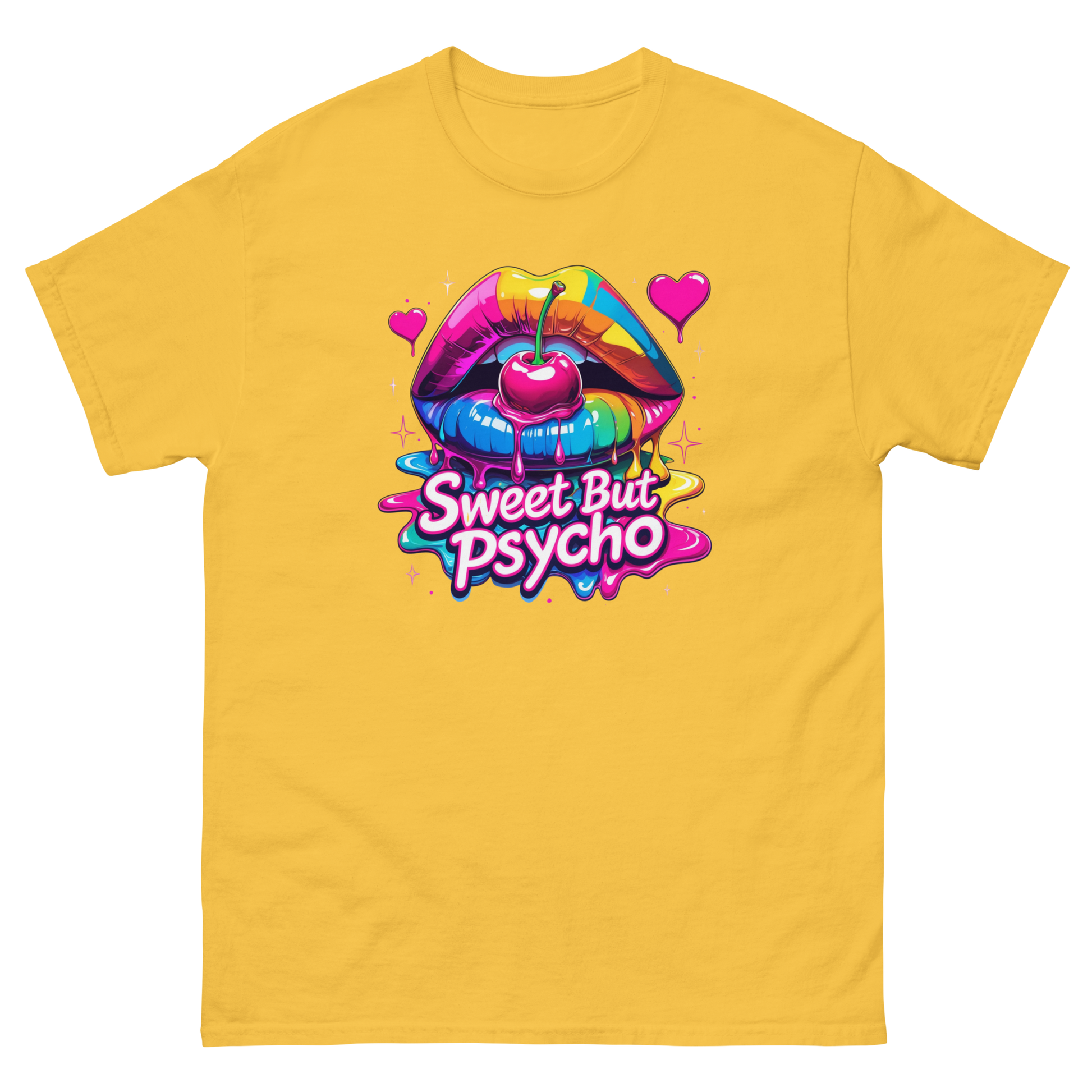 Sweet But Psycho Tee – Neon Cherry Dripping Lips Pop Art Women Tees Style Junction – Custom Digital Designs & Apparel Daisy S