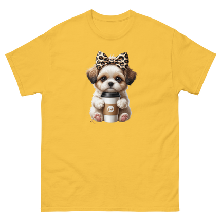 Leopard Bow Shih Tzu Tee – Cute Coffee Puppy Graphic Shirt Women Tees Style Junction – Custom Digital Designs & Apparel Daisy S