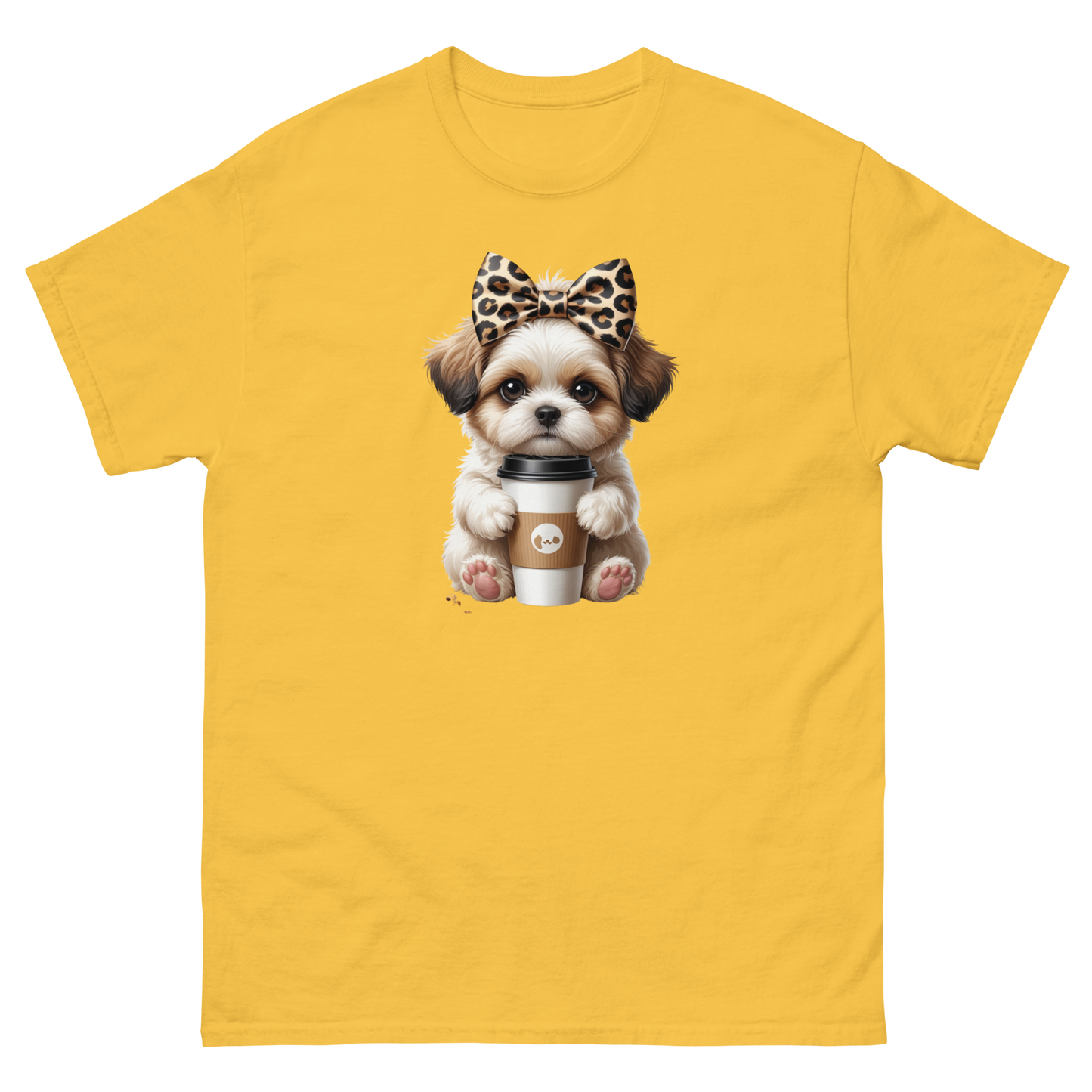 Leopard Bow Shih Tzu Tee – Cute Coffee Puppy Graphic Shirt Women Tees Style Junction – Custom Digital Designs & Apparel Daisy S