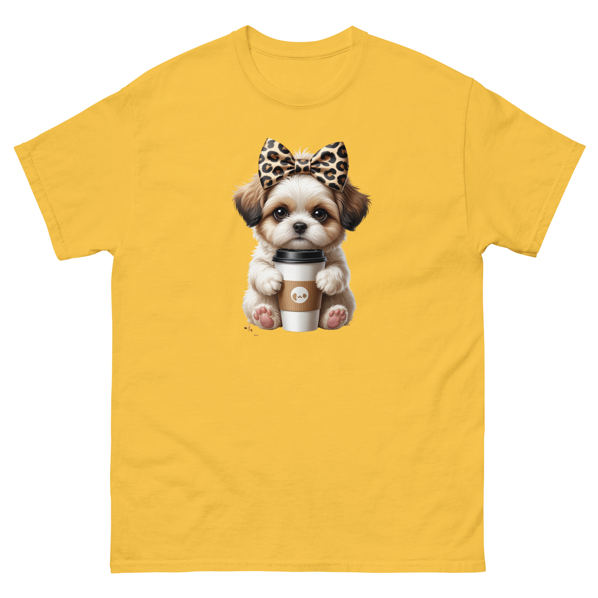 Leopard Bow Shih Tzu Tee – Cute Coffee Puppy Graphic Shirt Women Tees Style Junction – Custom Digital Designs & Apparel Daisy S