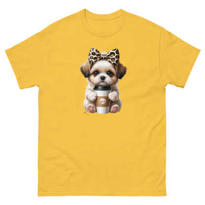 Leopard Bow Shih Tzu Tee – Cute Coffee Puppy Graphic Shirt Women Tees Style Junction – Custom Digital Designs & Apparel Daisy S