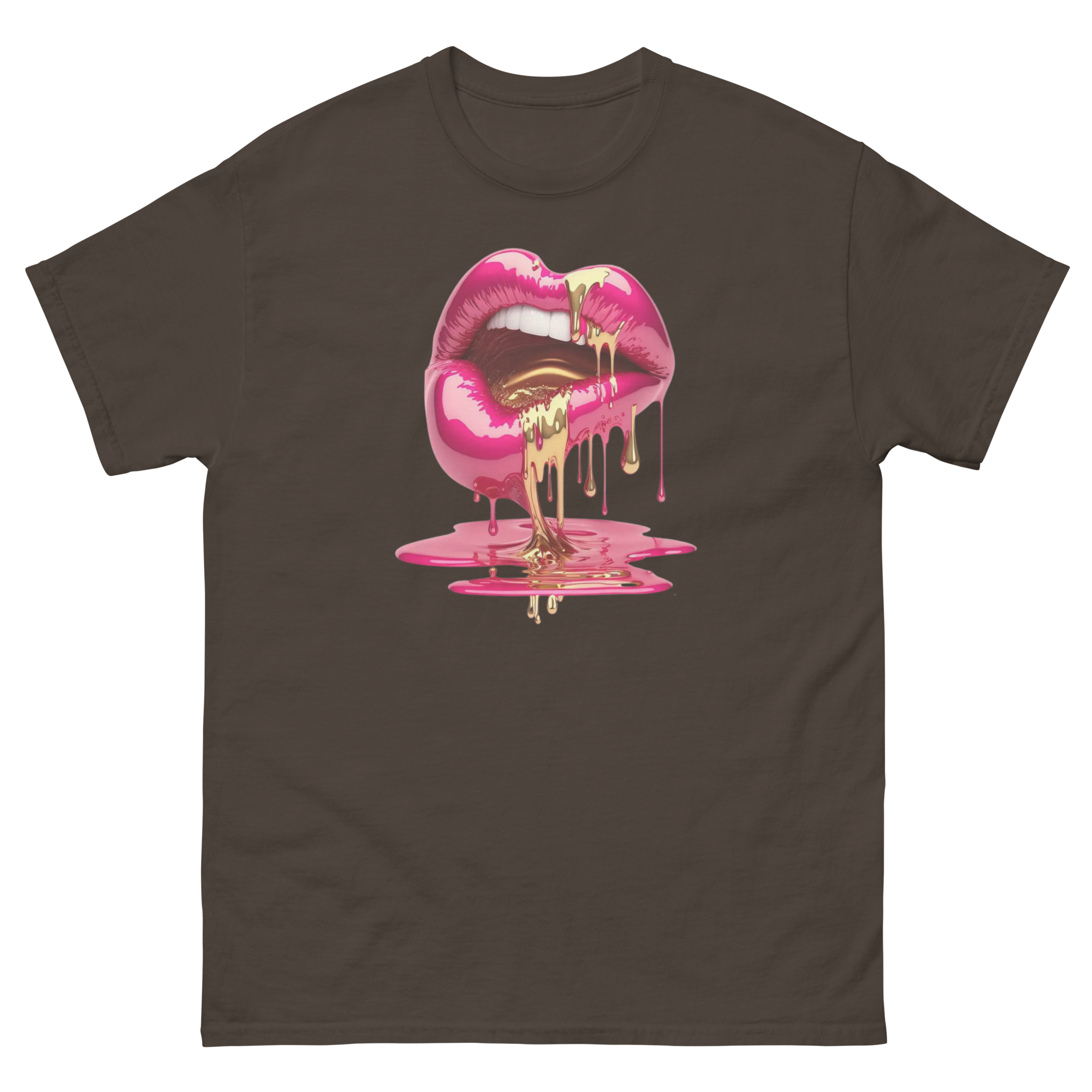 Dripping Lips Custom Design Unisex Classic T-shirt Physical T-Shirt Style-Junction Dark Chocolate S 