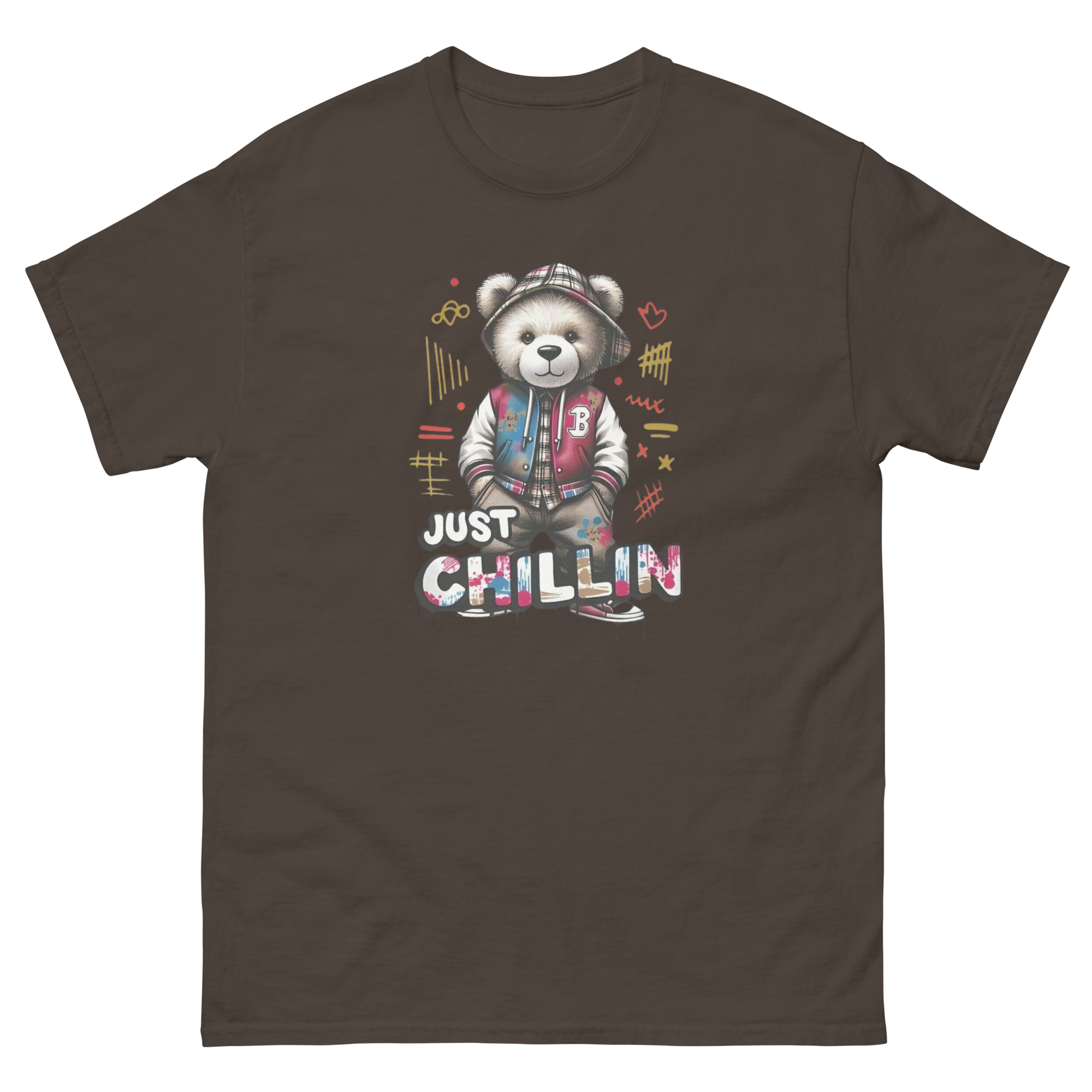 Just Chillin Bear Custom Design Unisex Classic T-shirt Physical T-Shirt Style-Junction Dark Chocolate S 