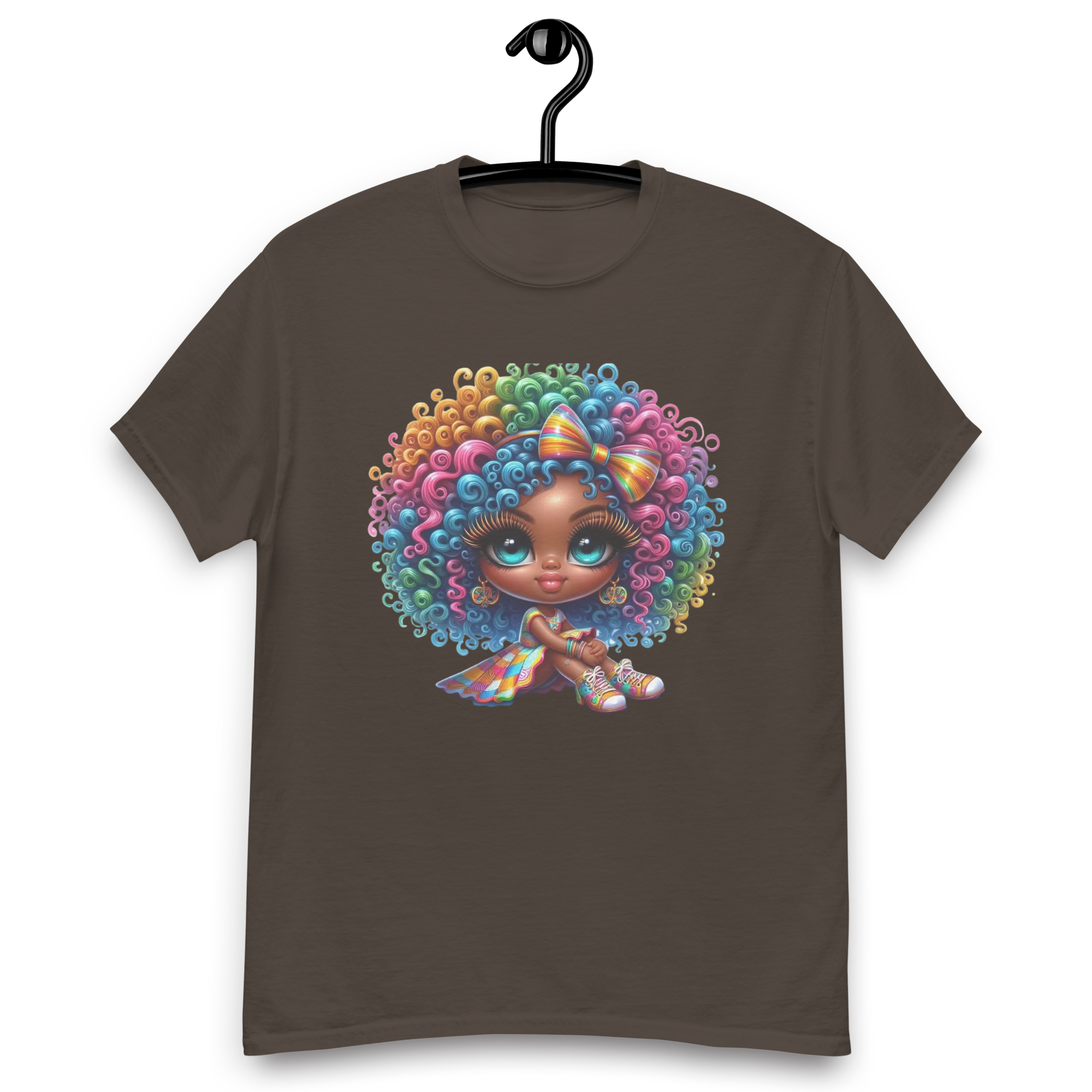 Rainbow Curls Doll Women's Tee - Comfortable 100% Cotton with a Stylish Fit Physical T-Shirt Style-Junction Dark Chocolate S