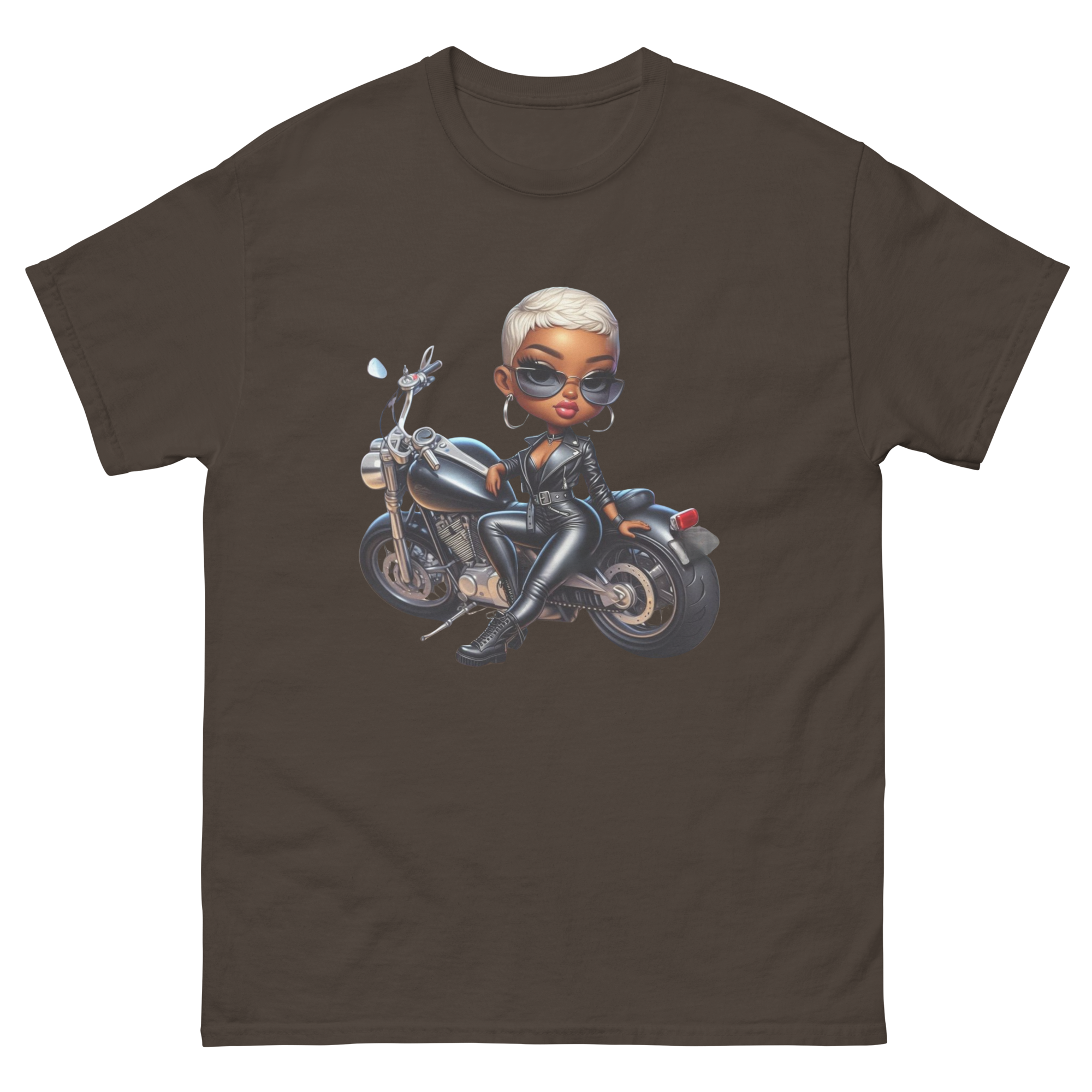 Biker Chic Diva Women's Custom Cotton Classic Tee Physical T-Shirt Style-Junction Dark Chocolate S