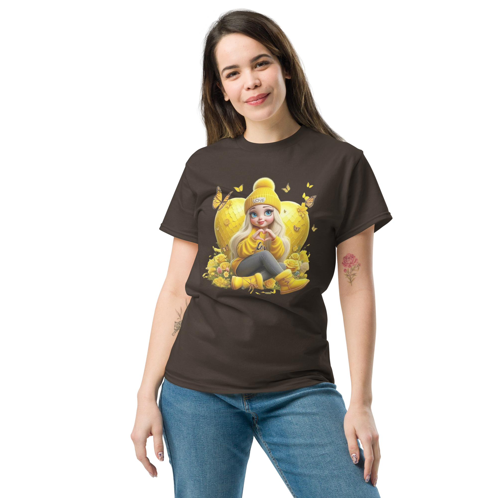 Golden Love Blossom Women's T-Shirt - 100% Cotton, Soft & Durable Physical T-Shirt Style-Junction Dark Chocolate S