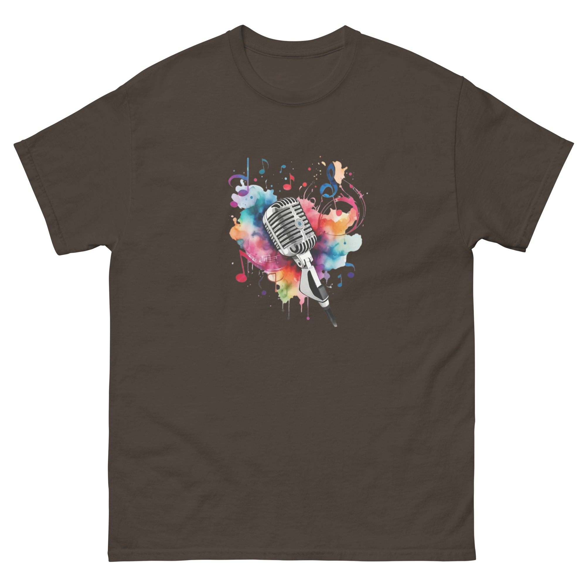 Vibrant Musical Microphone Art Unisex Cclassic Tee Physical T-Shirt Style-Junction Dark Chocolate S