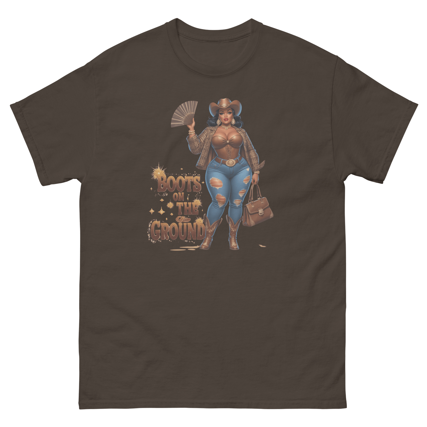 Boots on the Ground Curvy Cowgirl #2 Tee – Bold Western Style Women Tees Style Junction – Custom Digital Designs & Apparel Dark Chocolate S