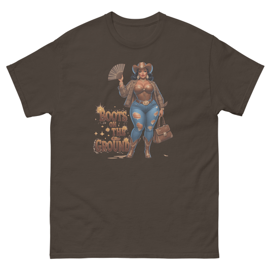 Boots on the Ground Curvy Cowgirl #2 Tee – Bold Western Style Women Tees Style Junction – Custom Digital Designs & Apparel Dark Chocolate S