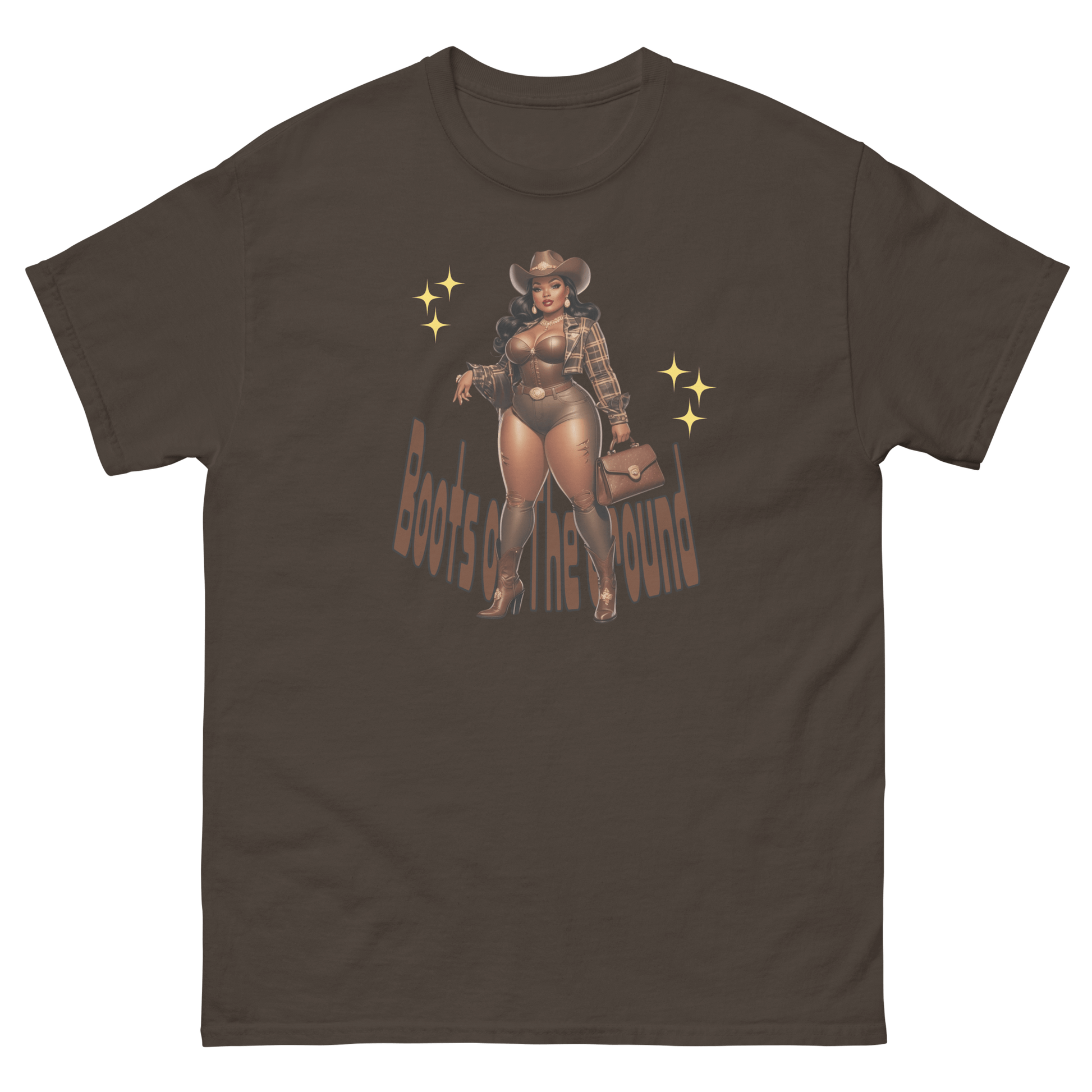 Boots on the Ground Curvy Cowgirl #3 Tee – Western Graphic Shirt Women Tees Style Junction – Custom Digital Designs & Apparel Dark Chocolate S