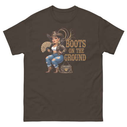 Curvy Cowgirl Tee – “Boots on the Ground” Western Rodeo Graphic Women Tees Style Junction – Custom Digital Designs & Apparel Dark Chocolate S