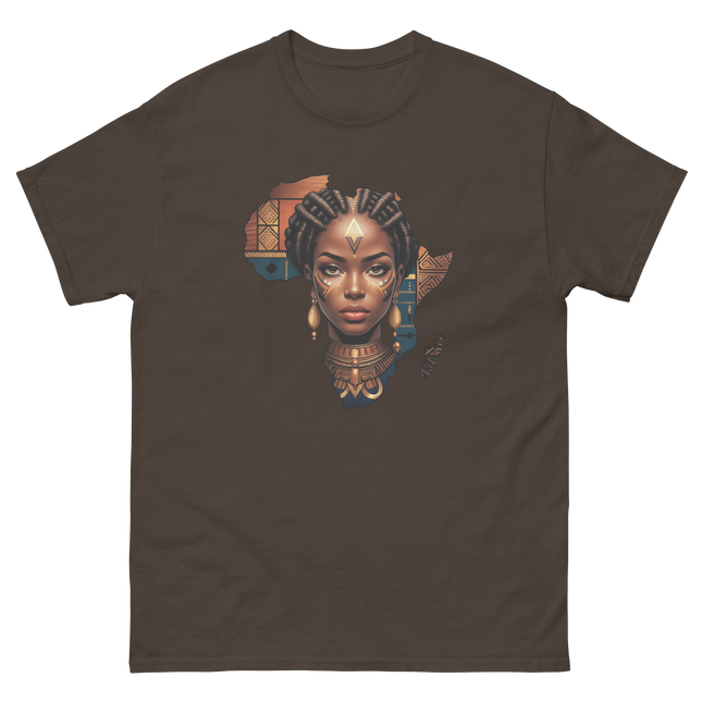 Afrocentric Queen Tee – Tribal Pattern Art, Bold Heritage Vibe #1 Women Tees Style Junction – Custom Digital Designs & Apparel Dark Chocolate S