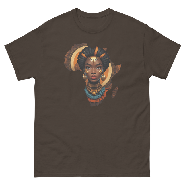 Afrocentric Queen Tee – Tribal Pattern Art, Bold Heritage Vibe #2 Women Tees Style Junction – Custom Digital Designs & Apparel Dark Chocolate S