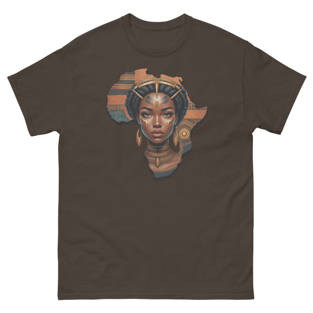 Afrocentric Queen Tee – Tribal Pattern Art, Bold Heritage Vibe #3 Women Tees Style Junction – Custom Digital Designs & Apparel Dark Chocolate S