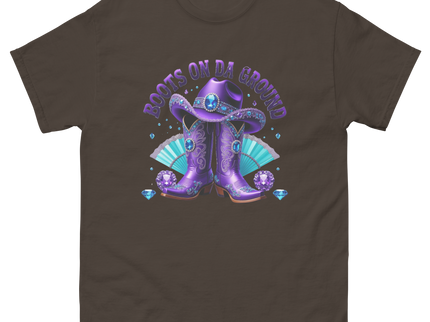 Boots on Da Ground Tee – Purple Fan & Jewel Design #1 Women Tees Style Junction – Custom Digital Designs & Apparel Dark Chocolate S