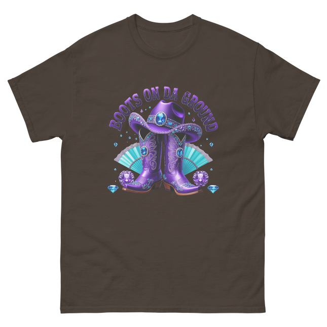 Boots on Da Ground Tee – Purple Fan & Jewel Design #1 Women Tees Style Junction – Custom Digital Designs & Apparel Dark Chocolate S