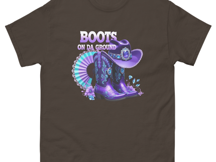 Boots on Da Ground Tee – Purple Fan & Jewel Design #2 Women Tees Style Junction – Custom Digital Designs & Apparel Dark Chocolate S