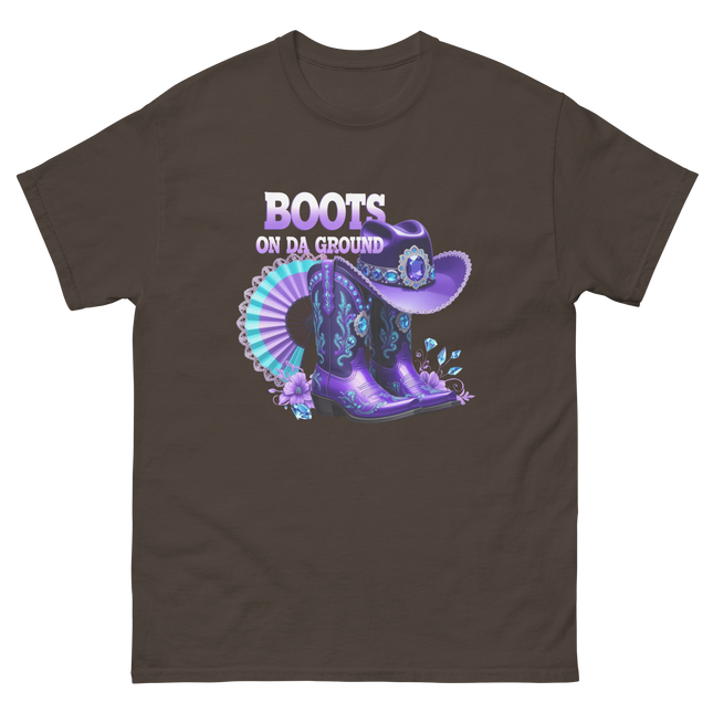 Boots on Da Ground Tee – Purple Fan & Jewel Design #2 Women Tees Style Junction – Custom Digital Designs & Apparel Dark Chocolate S